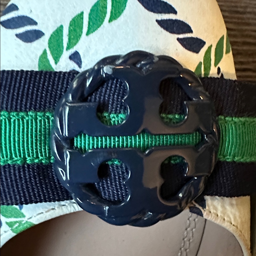 Tory Burch Blue and Green Flats with Nautical Bow, size 8 - Picture 9 of 10